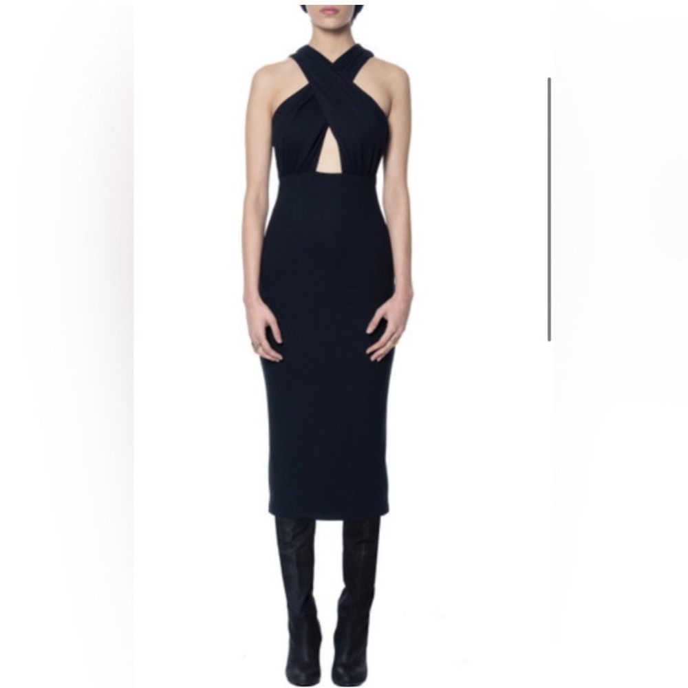 Mara‎ Hoffman Ponte Criss Cross Black Bodycon Dress Womens M Midi Cut Out
